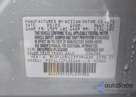 2023 Nissan Kicks Sv Xtronic Cvt from USA, damaged, VIN 3N1CP5CV1PL534380